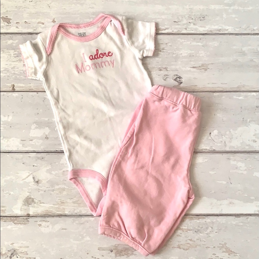 Baby Girl 6m Outfit White Adore Mommy Pink Pants Onesies Carters Brand